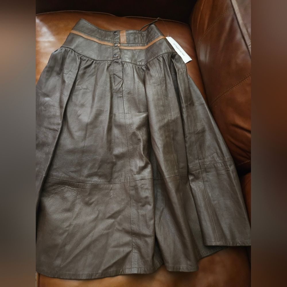 Vintage 70s Brown Leather Skirt Small XS